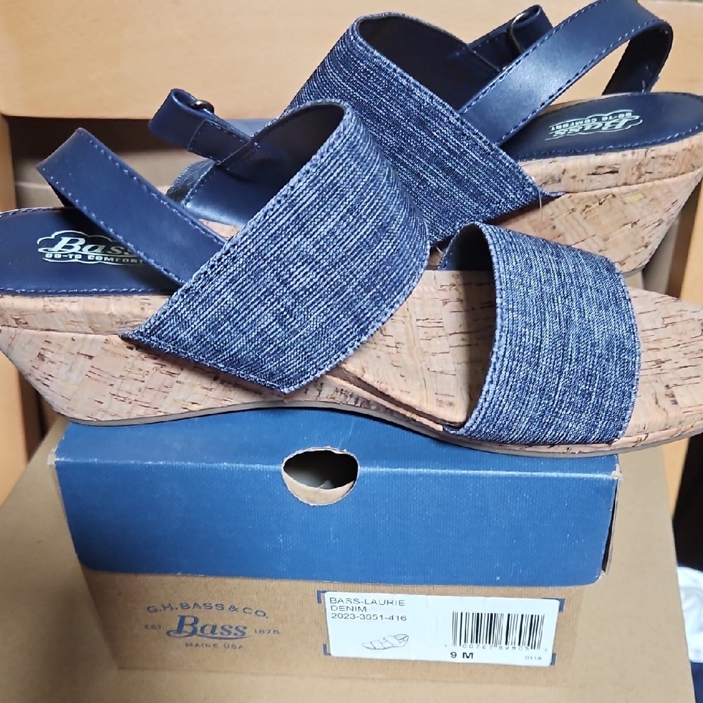 G.H. Bass & Co. Navy Denim Wedge Sandals